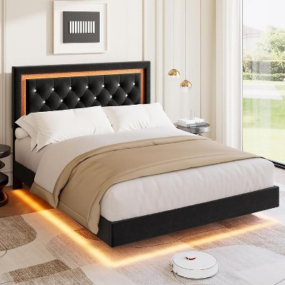 COZONY Floating Upholstered Platform Bed Frame with LED Lights, Diamond Headboard, No Box Spring | Target