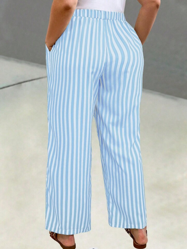 SHEIN VCAY Plus Size Striped Straight Leg Pants | SHEIN