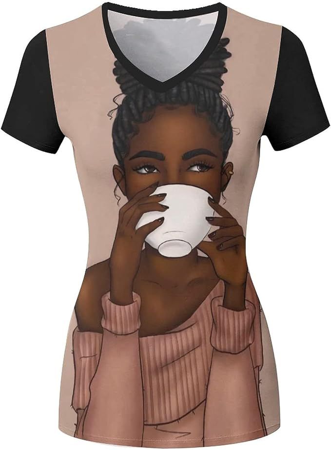 Women's T-Shirts Black History Month Natural Hair Styles 3D Print Casual Tops for Women Tees | Amazon (US)