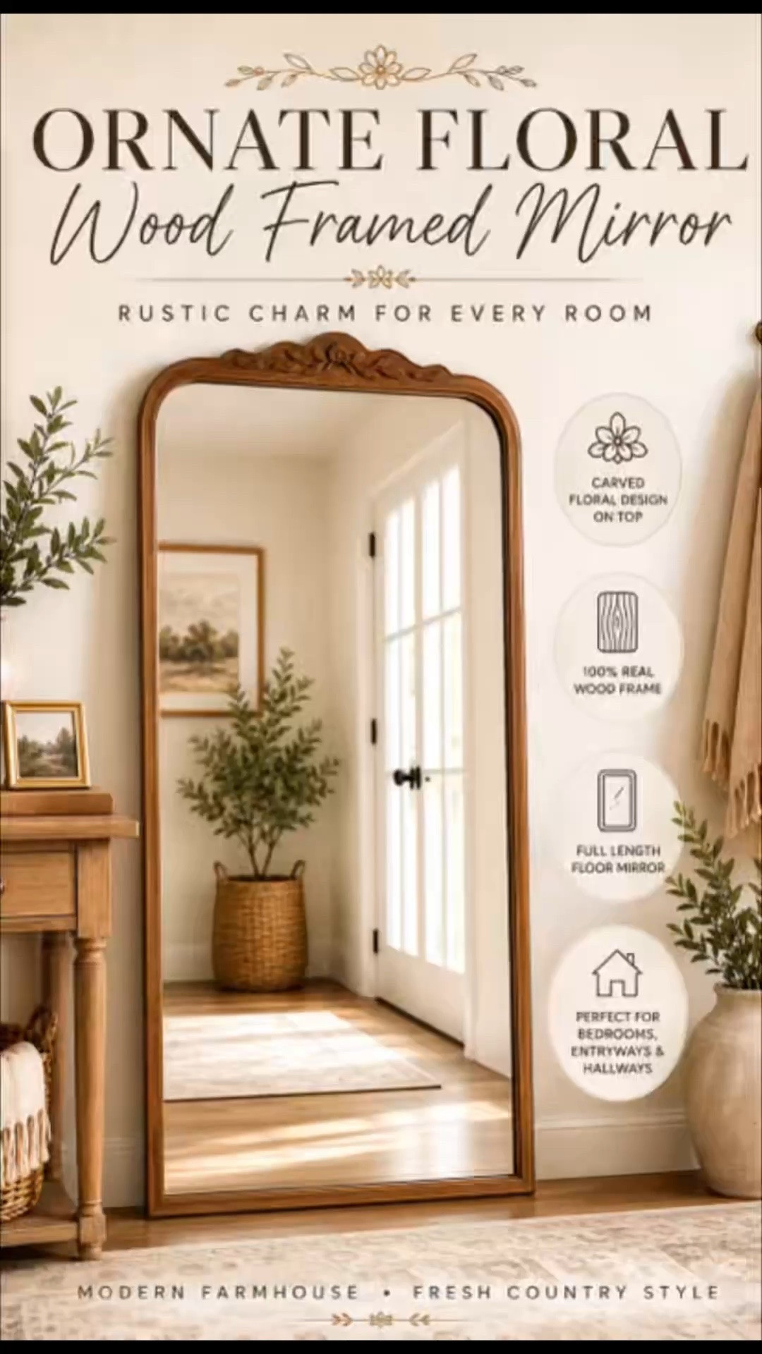 This ornate floral wood framed mirror is one of those pieces that instantly makes a room feel more finished. ✨
The carved floral detail, warm wood tone, and oversized full-length design add character while helping reflect light and open up a space. Perfect for an entryway, bedroom, hallway, or dressing area.
Would you style this in your bedroom or entryway? 🤎
-
ornate floral mirror, wood framed mirror, full length mirror, farmhouse mirror, rustic home decor, entryway mirror, bedroom mirror, hallway mirror, carved wood mirror, oversized mirror, floor mirror, neutral home decor, cottage style decor, traditional home decor, vintage inspired mirror, warm wood accents, home styling ideas, mirror decor, rustic charm decor, affordable home finds