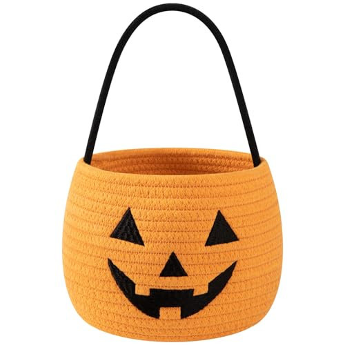 OIAHOMY Halloween Pumpkin Basket, Trick or Treat Pumpkin Candy Bucket, Cotton Rope Woven Basket for Girls/Boys, Orange | Amazon (US)