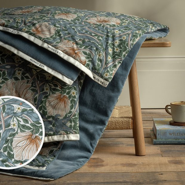 Habitat Morris & Co. Pimpernel Quilted Throw-Blue -200x150cm | argos.co.uk
