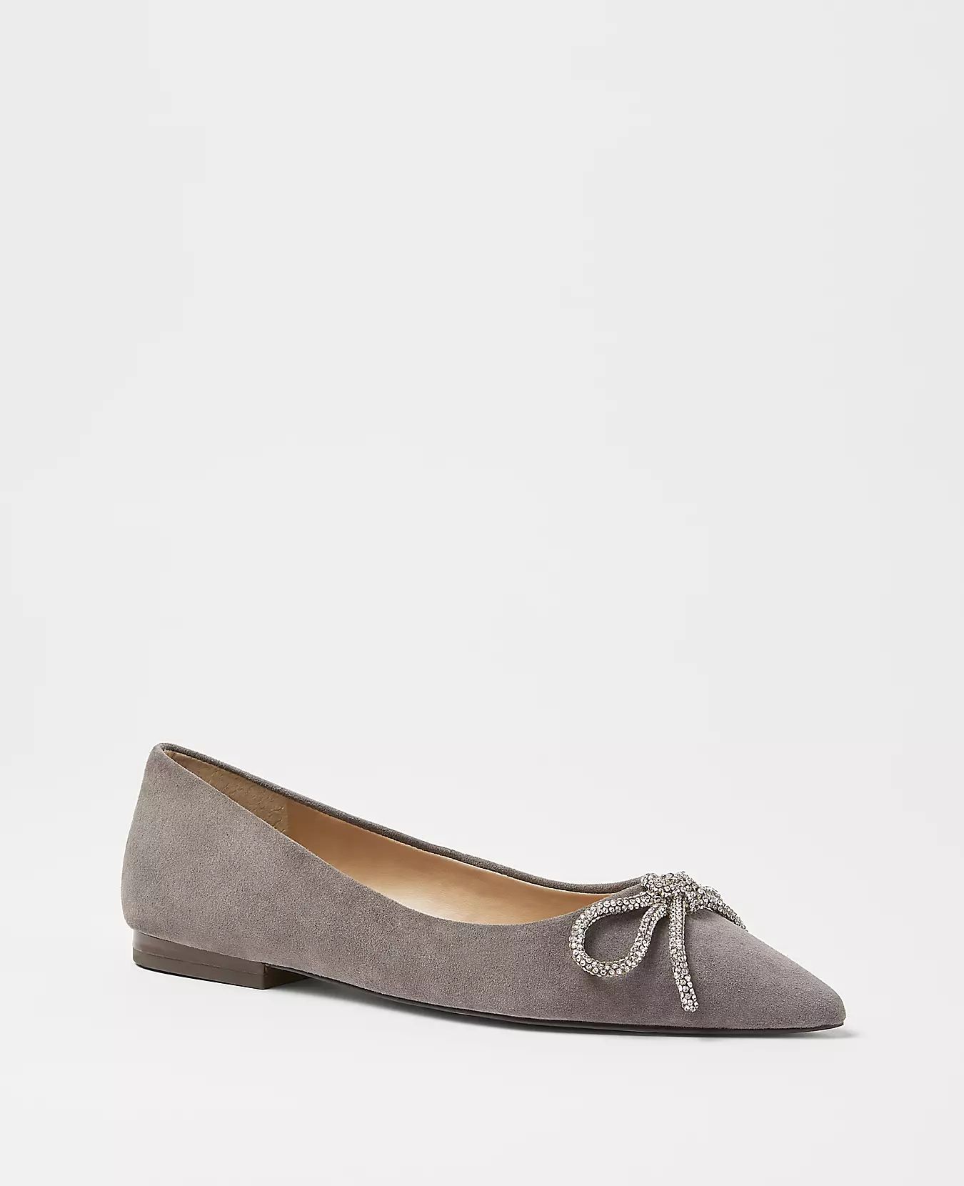 Crystal Bow Suede Flats | Ann Taylor (US)