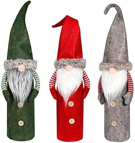 D-FantiX Christmas Gnomes Wine Bottle Cover, Handmade Swedish Tomte Gnomes Wine Bottle Toppers Sa... | Amazon (US)
