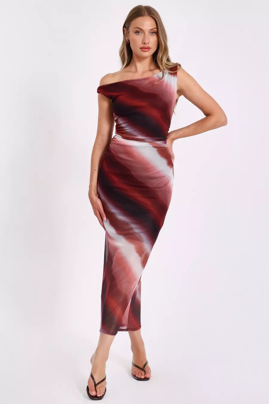 Brown Mesh Ombre Midaxi Dress | Quiz Clothing