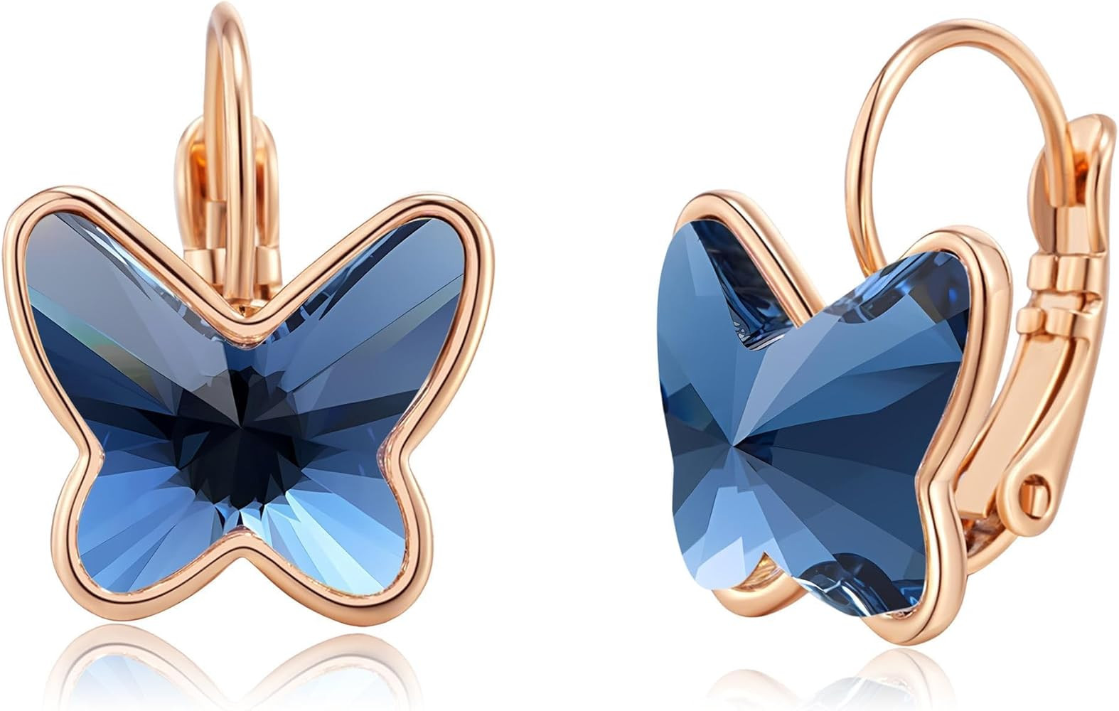 EVEVIC Austrian Crystal Butterfly Earrings Drop Leverback Earrings for Women 14K Rose Gold Plated... | Amazon (US)
