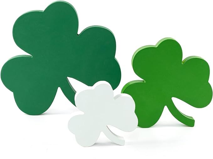 St. Patrick's Day Shamrocks Decorations- 3 PCS St. Patrick's Day Table Signs, Wooden Clover Desk ... | Amazon (US)