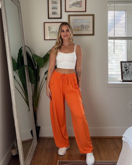 These pants are an instant fav!! Light material, love that they have a drawstring, and the color is so fun for spring! Wearing a small! 

#LTKSeasonal #LTKfindsunder50