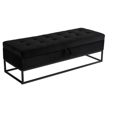 Lyngins Modern 59" Entryway Benches,Velvet Upholstered Storage Ottomans with Metal Base,Tufted Footstools for Bedroom,Living Room,Entryway,Black | Target