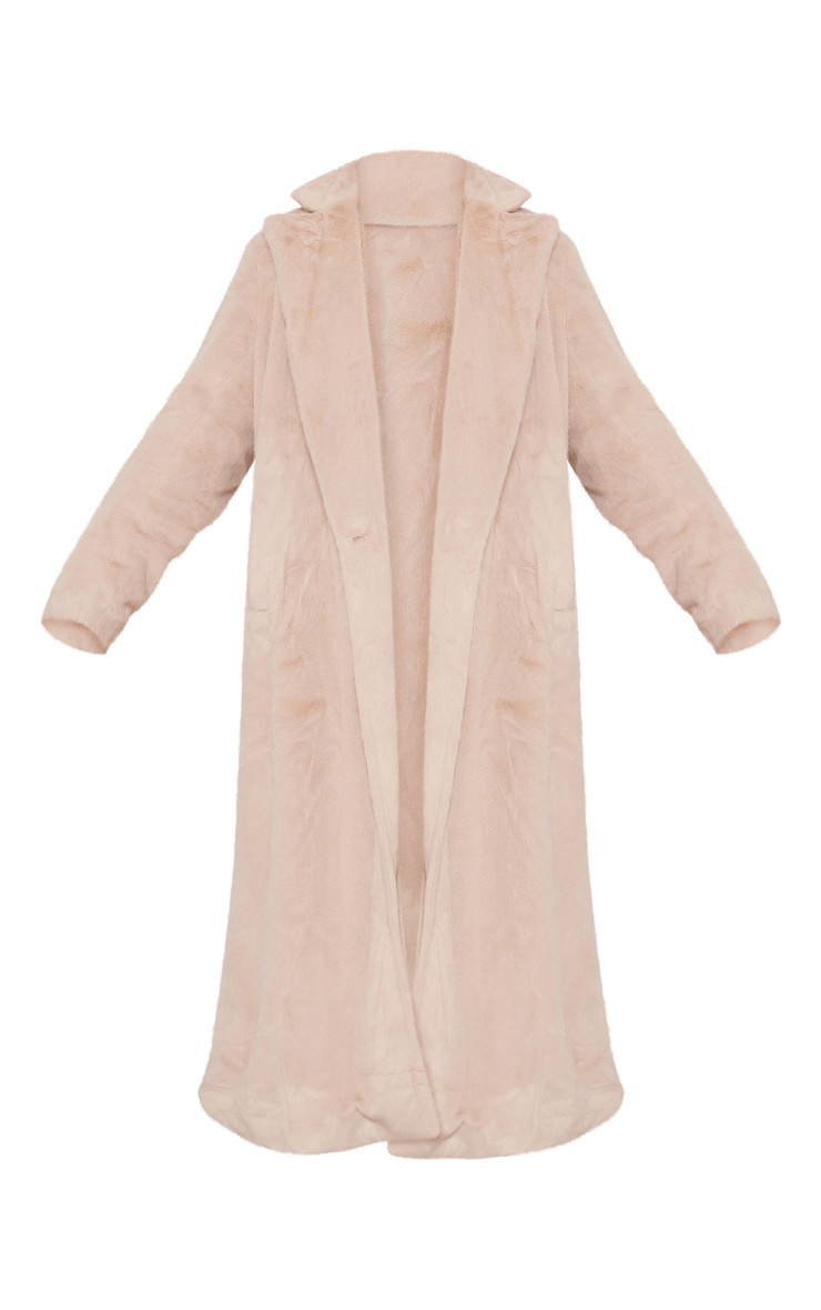 Beige Premium Soft Faux Fur Tailored Maxi Coat | PrettyLittleThing US