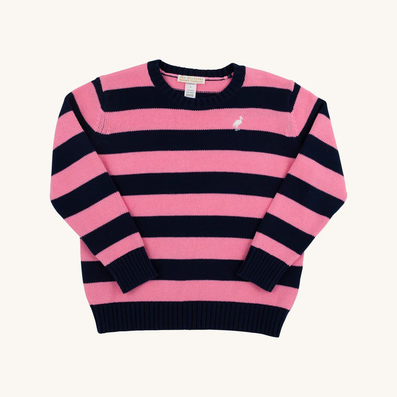 Isabelle's Sweater - Nantucket Navy & Hamptons Hot Pink Stripe with Wo | The Beaufort Bonnet Company