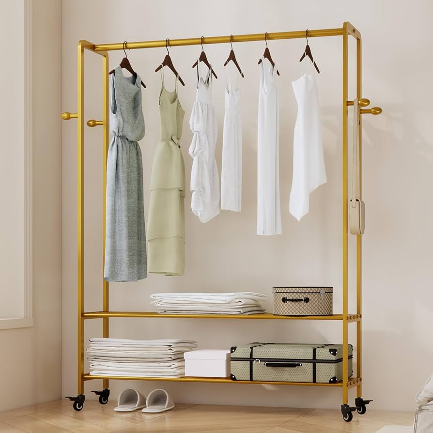 Heavy Duty Clothes Rack, 47.2" Wide Metal Garment Rack,Standing Rolling Clothing Rack for Hanging... | Amazon (US)