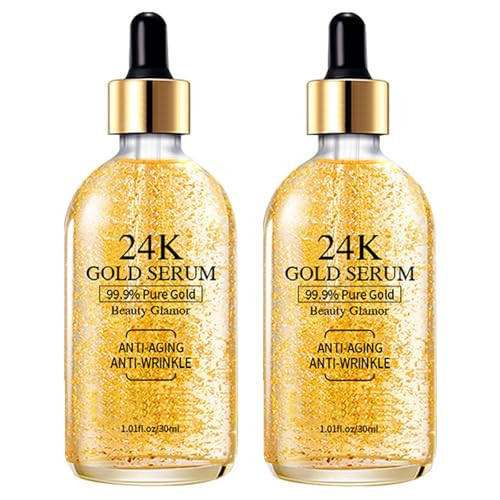 24K Gold Serum for Face, 2Pack Skin Tone Even Anti Aging Moisturizer with Vitamin,Glow Collagen Booster Serum Hyaluronic Acid for Dark Spots & Fine Lines, 2.02fl oz | Amazon (US)