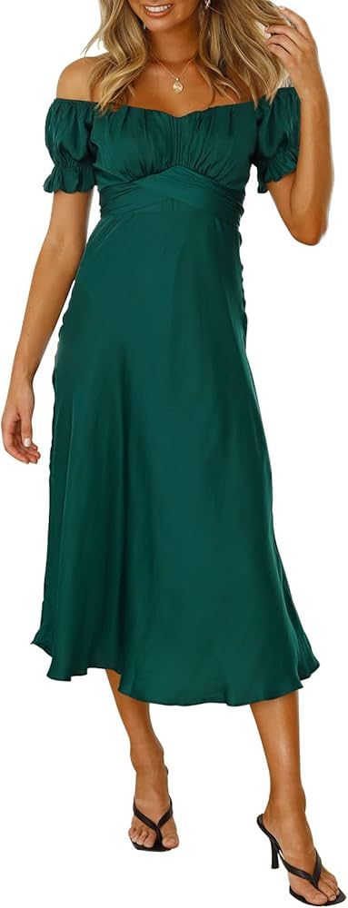 Linsery Women's Off Shoulder Long Dress Cocktail Party Wedding Formal Flowy Midi Dresses | Amazon (US)