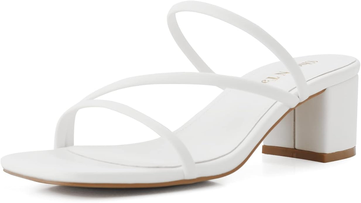 Shoe'N Tale Strappy Heels For Women Low Chunky Block Heel Heeled Sandals Square Open Toe Slip On ... | Amazon (US)