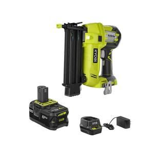 RYOBI ONE+ 18V Cordless AirStrike 18-Gauge Brad Nailer with Sample Nails, (1) 4.0 Ah Battery and ... | The Home Depot