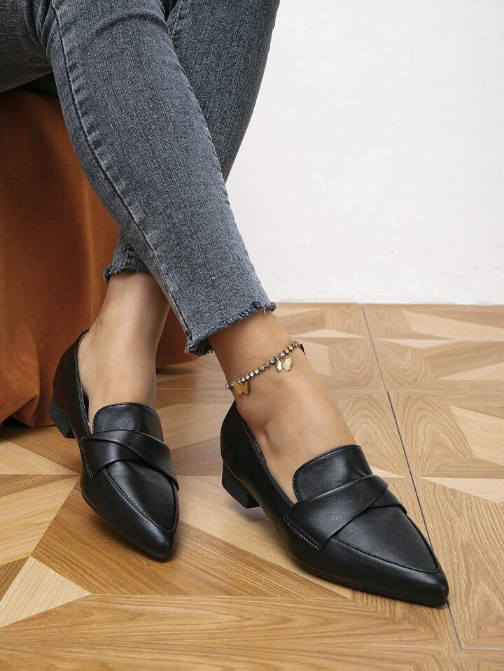 Women Twist Detail Point Toe Flat Loafers, Elegant Outdoor Black Flat Shoes | SHEIN