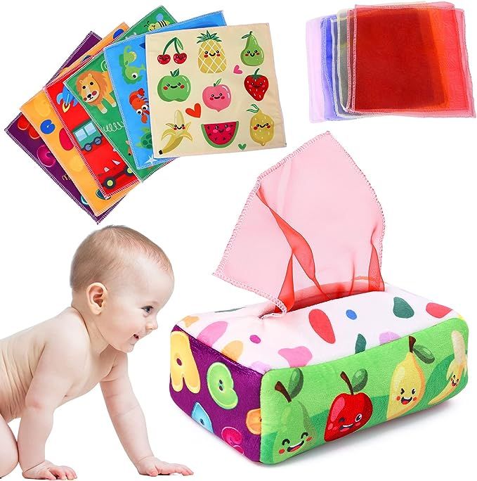 YOGINGO Baby Toys 6 to 12 Months - Tissue Box Toy Montessori for Babies 6-12 Months, Soft Stuffed... | Amazon (US)