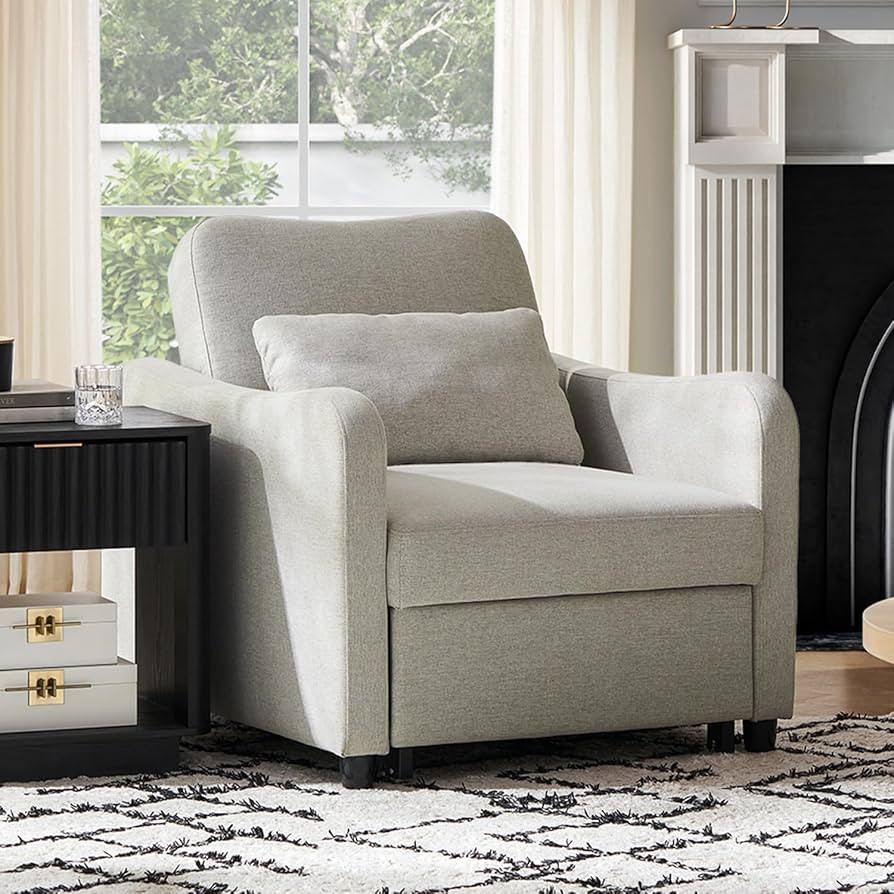 mopio Sophie 4-in-1 Convertible Sleeper Chair Bed, Accent Chair, Chaise Lounge, Comfy Reading Armchair, Pull Out Sofa Bed with Adjustable Backrest for Living Room, Bedroom (Light Gray Fabric) | Amazon (US)