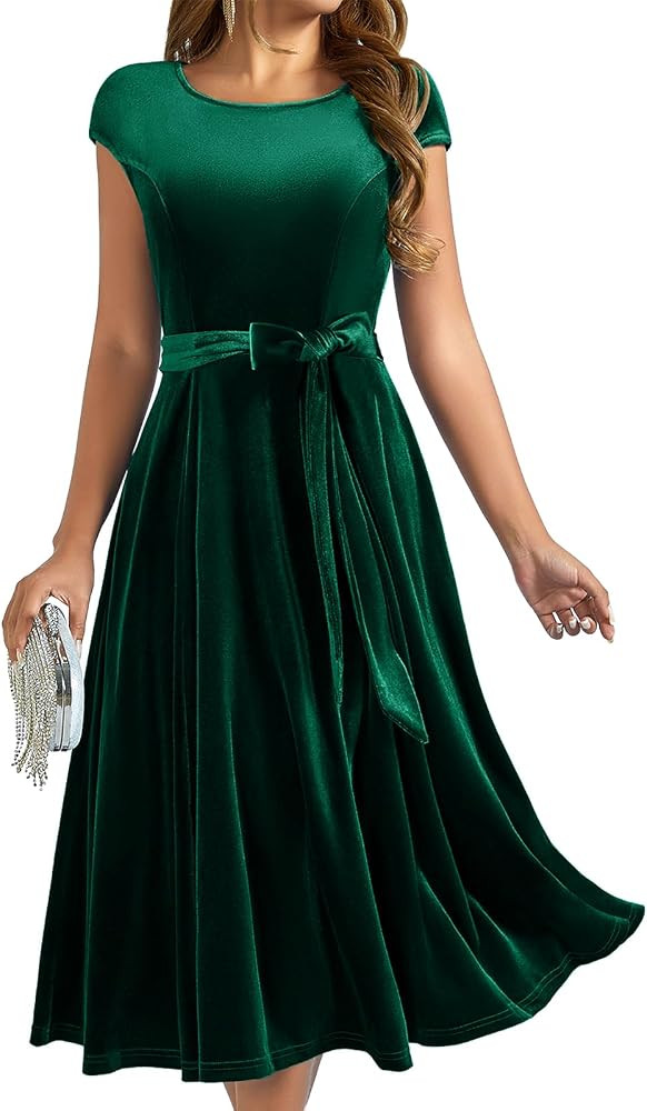 DRESSTELLS Velvet Cocktail Dresses for Women Wedding Guest, Winter Holiday Party Fit Flare Evenin... | Amazon (US)