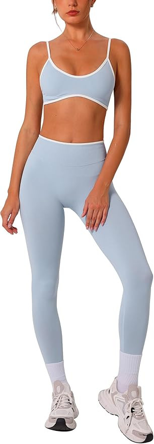 ABOCIW Womens 2 Piece Workout Sets Seamless Color Block Sports Bra Scrunch Butt Lifting High Wais... | Amazon (US)