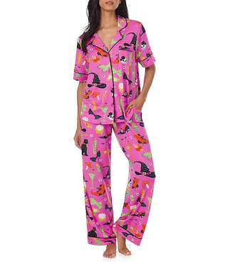 Room Service Potion Commotion Print Short Sleeve Notch Collar Jersey Knit Pajama Set -  M | Dillard's