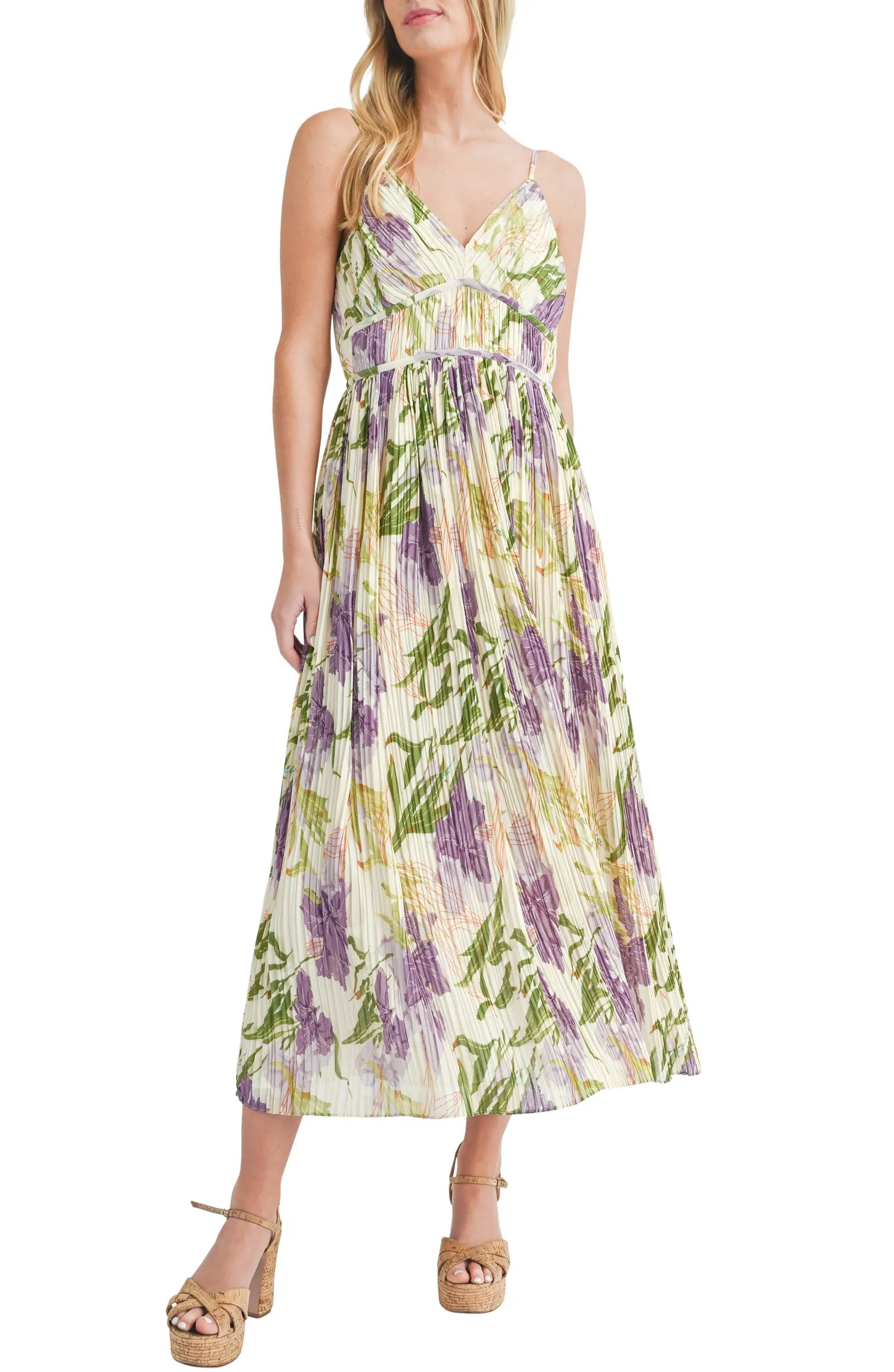 Plissé Floral Midi Dress | Nordstrom
