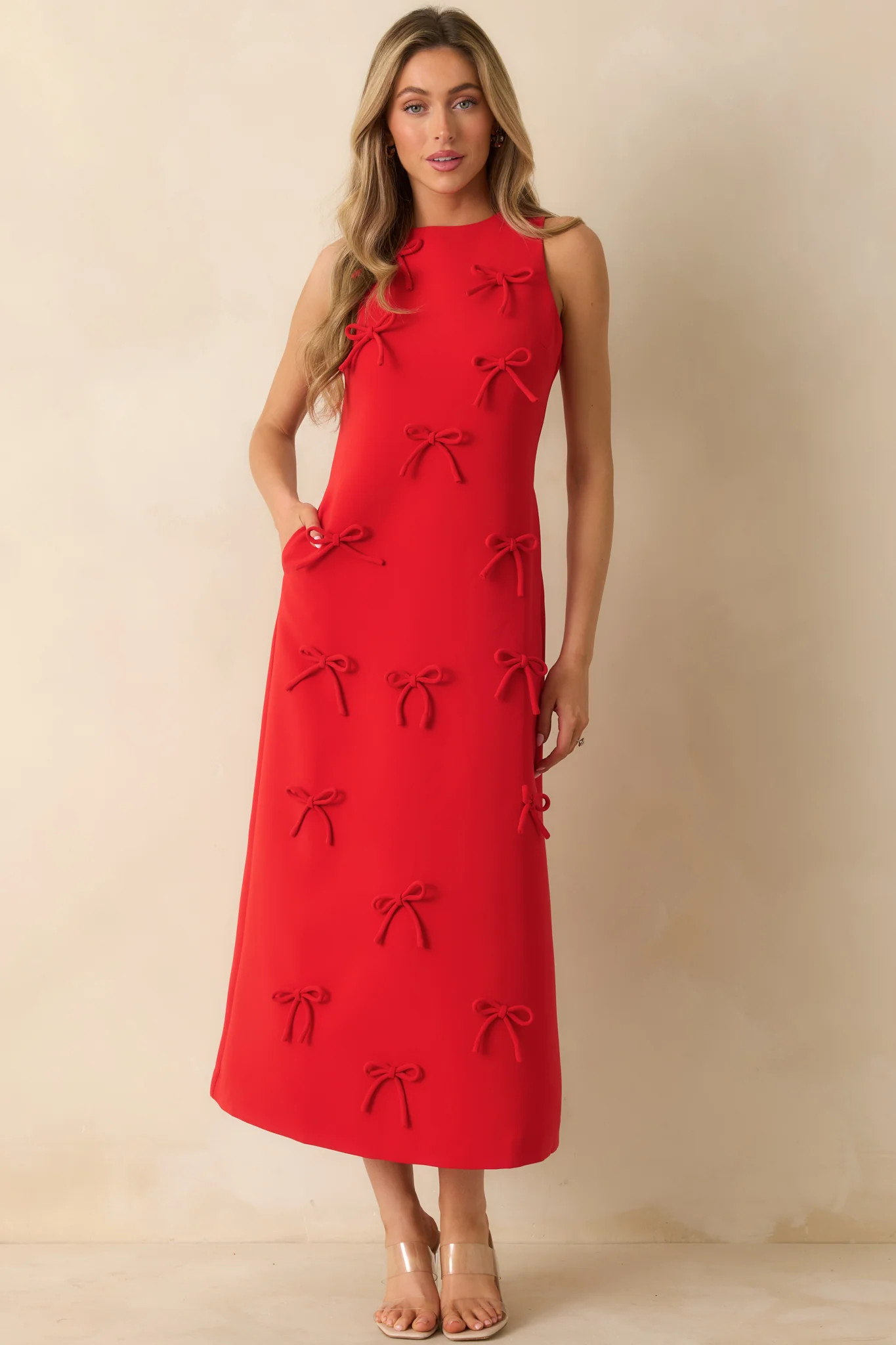 Bow to Toe Red Sleeveless Bow Detail Maxi Dress | Red Dress