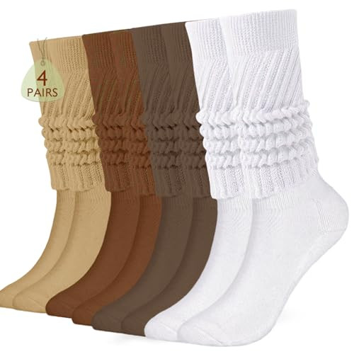 Buauty 4 Pairs Slouchy Socks for Women, Knee High Tube Scrunch Socks, Soft and Cozy, Size 5-11 | Amazon (US)