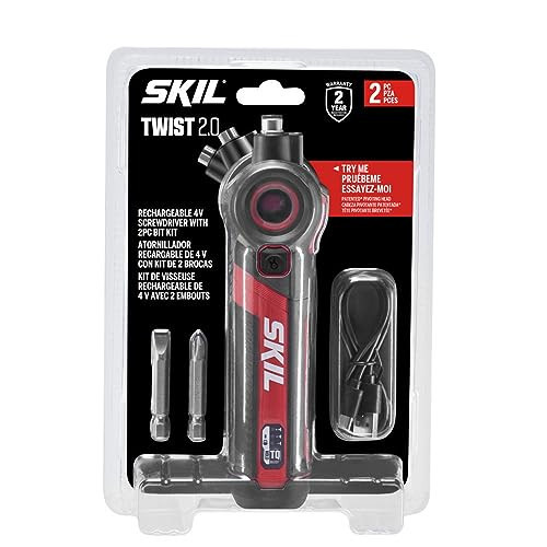 SKIL Twist 2.0 Rechargeable 4V Screwdriver with Pivoting Head, Torque Setting, USB-C Charging Cable & 2PC Bit Set-SD5619-01 | Amazon (US)