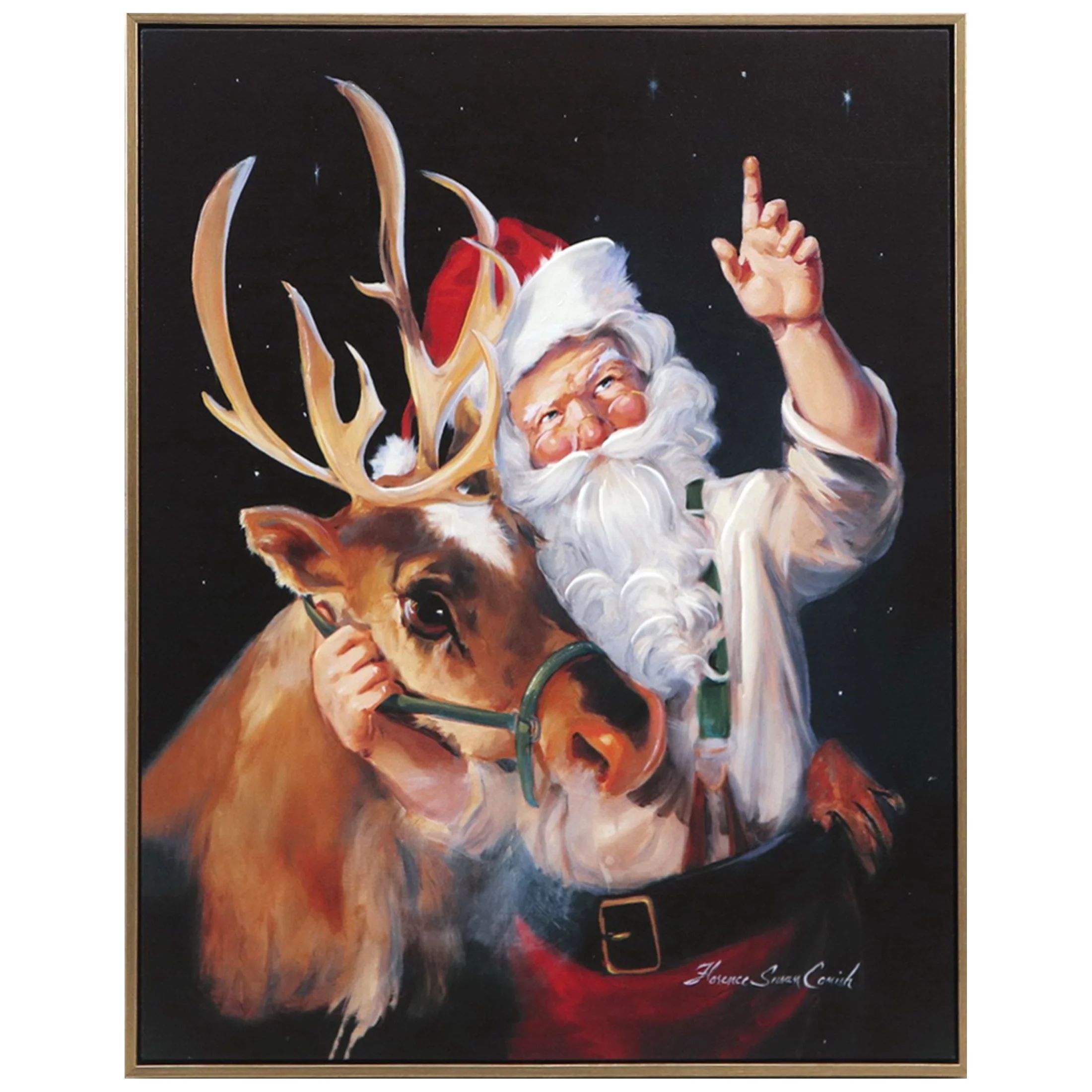 Santa with Reindeer Canvas Wall Art Christmas Decoration by Holiday Time | Walmart (US)