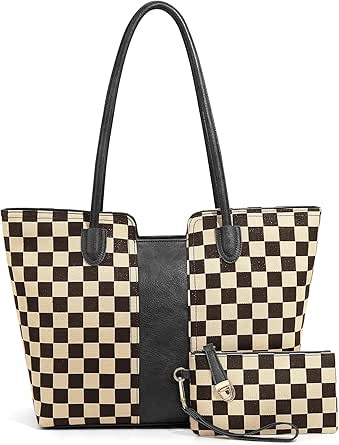 Checkered Tote Bag for Women - Checkered Tote Handbags Plaid Large Shoulder Purse for work Shoppi... | Amazon (US)
