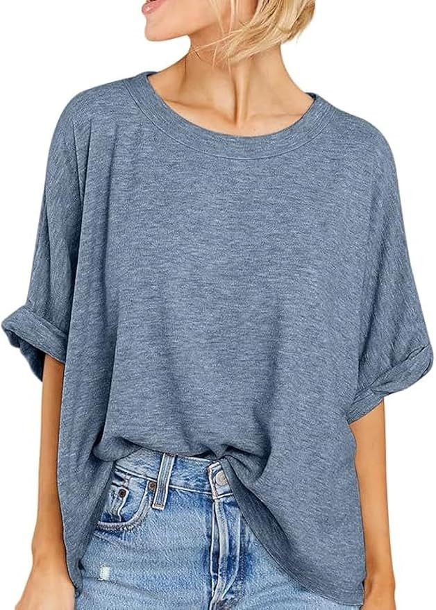 Langwyqu Womens Tops Oversized Tshirts Summer Short Sleeve T Shirts Casual Loose Fit Basic Tees | Amazon (US)