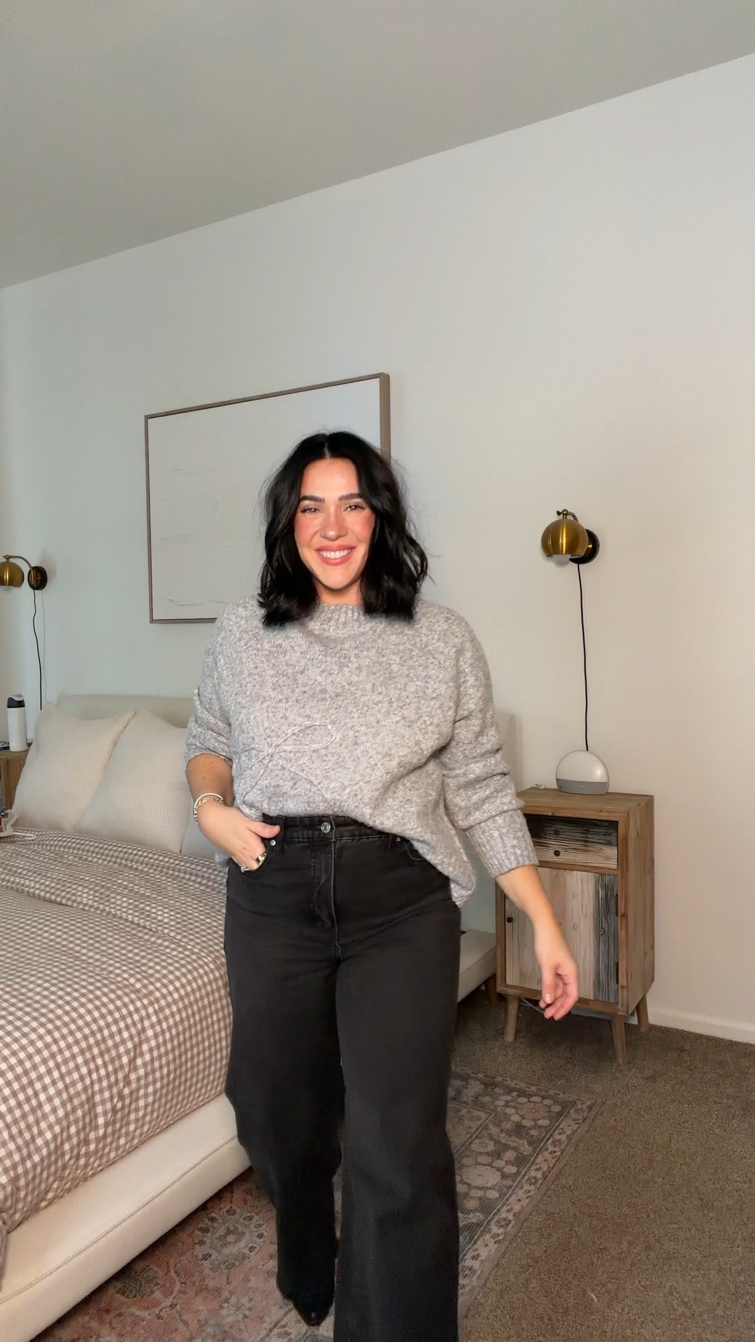 Casual elevated holiday outfit! Size 10/L/midsize! I’m 5’5 long legs the jeans run long and don’t have stretch but they’re soft and comfy. Sweater is not itchy: size 1X! 

#LTKSeasonal #LTKMidsize #LTKHoliday