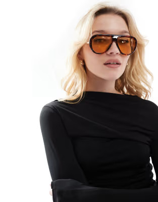 ASOS DESIGN oversized aviator sunglasses in tort with orange lens | ASOS (Global)