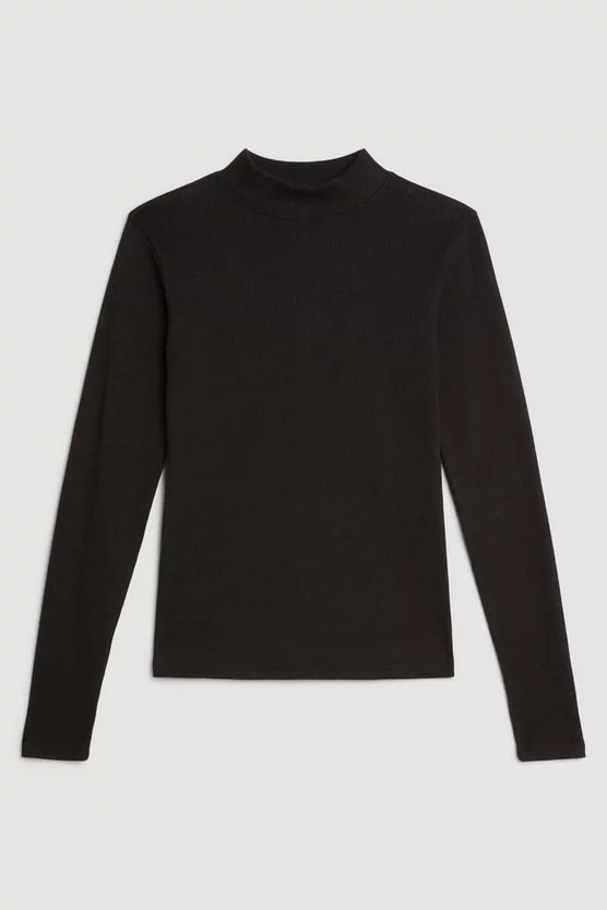 Compact Jersey Ribbed Turtle Neck Top | Karen Millen | Karen Millen UK + IE + DE + NL