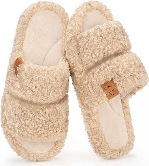 ATHMILE House Slippers for Women with Platform Memory Foam Arch Support Open Toe, Fuzzy Fluffy Co... | Amazon (US)