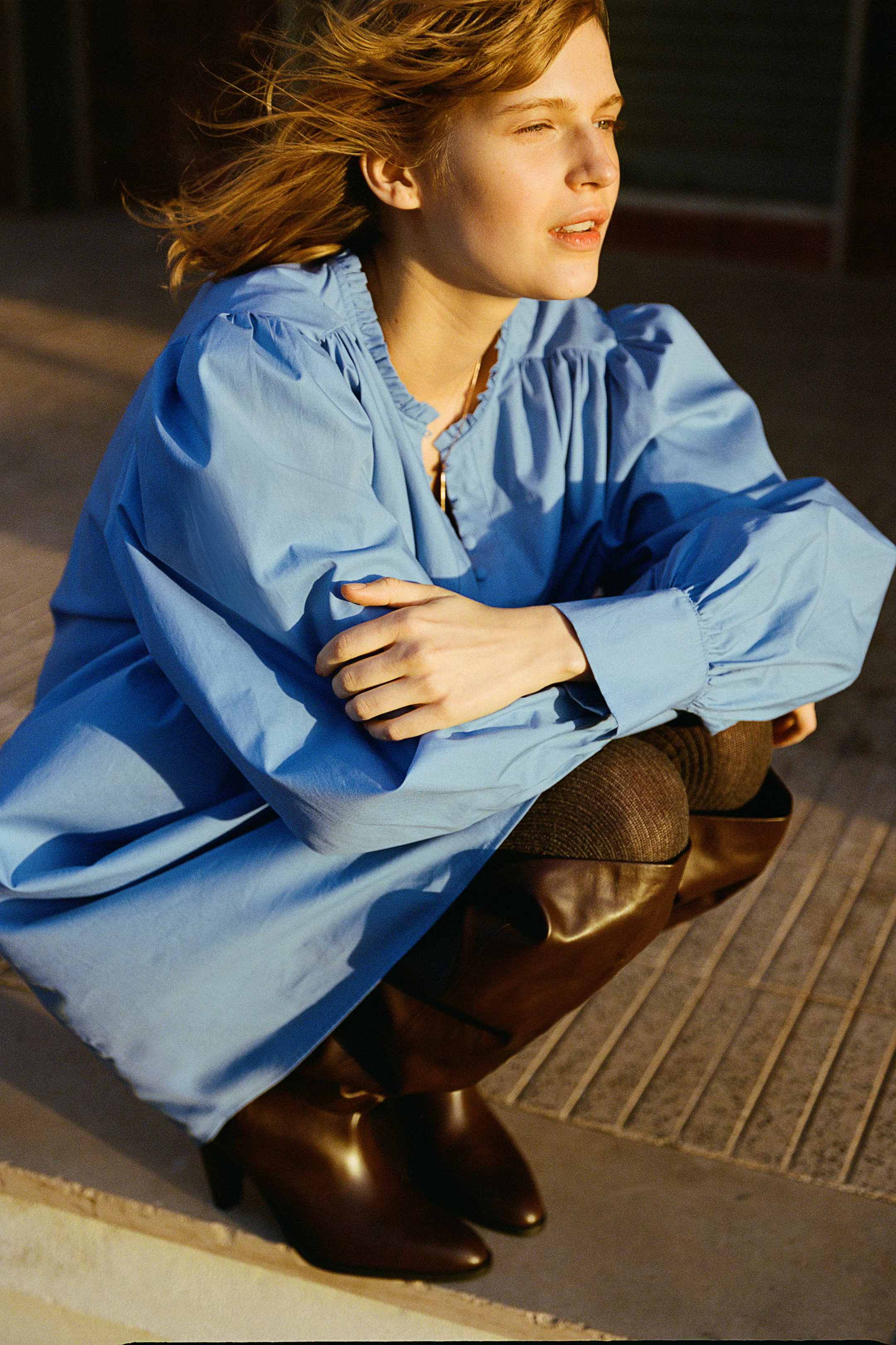 A-Line Cotton Dress - Blue - Ladies | H&M US | H&M (US + CA)