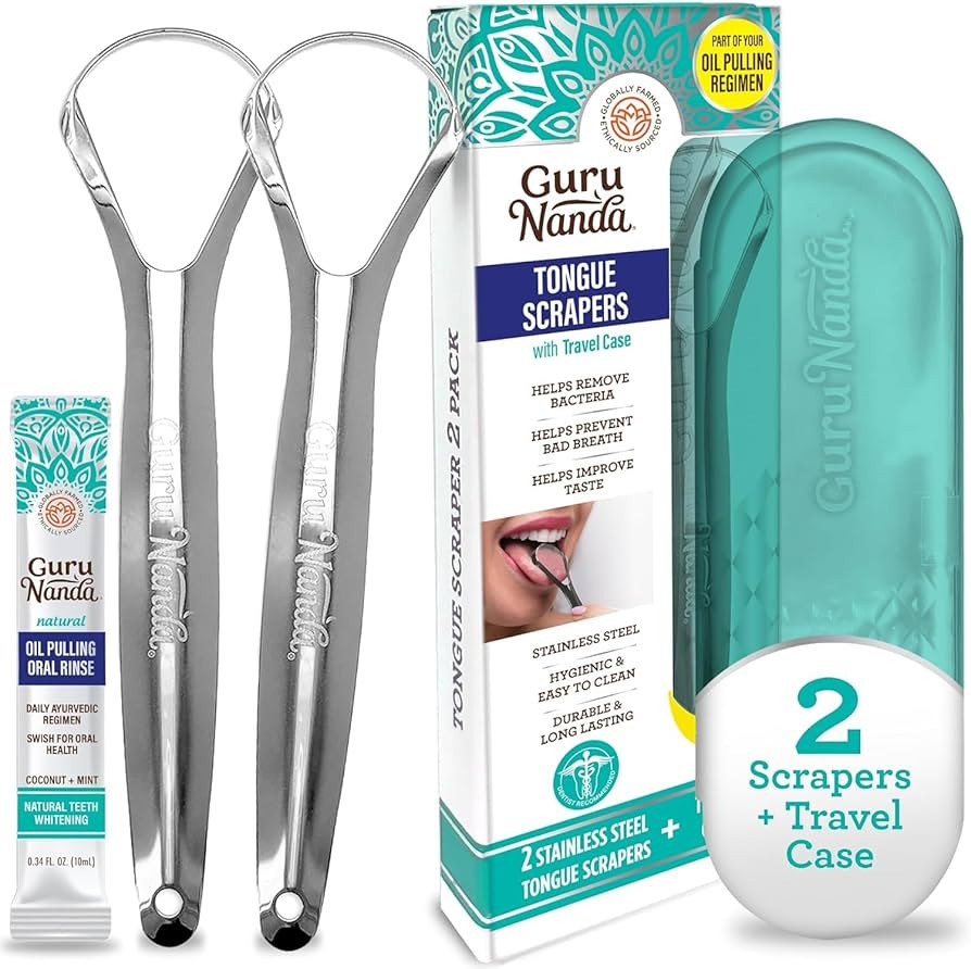 GuruNanda Stainless Steel Tongue Scraper (Pack of 2), Fight Bad Breath, Medical Grade 100% Stainl... | Amazon (US)