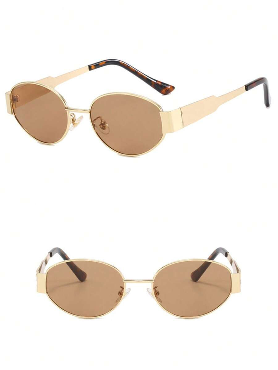 1pc Classic Retro Elliptical Metal Frame Sunglasses, Fashionable Sunscreen Outdoor Eyewear | SHEIN