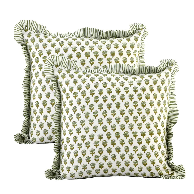 CPC Emerald Green Cotton Block Print Ruffle Throw Bed Pillow Covers for Couch, Decorative Couch P... | Etsy (US)