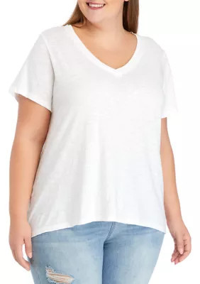 Wonderly Women's Plus Size Short Sleeve V-Neck T-Shirt, White, 4X | Belk