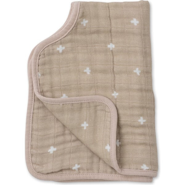 Cotton Muslin Reversible Burp Cloth, Taupe Cross | Maisonette