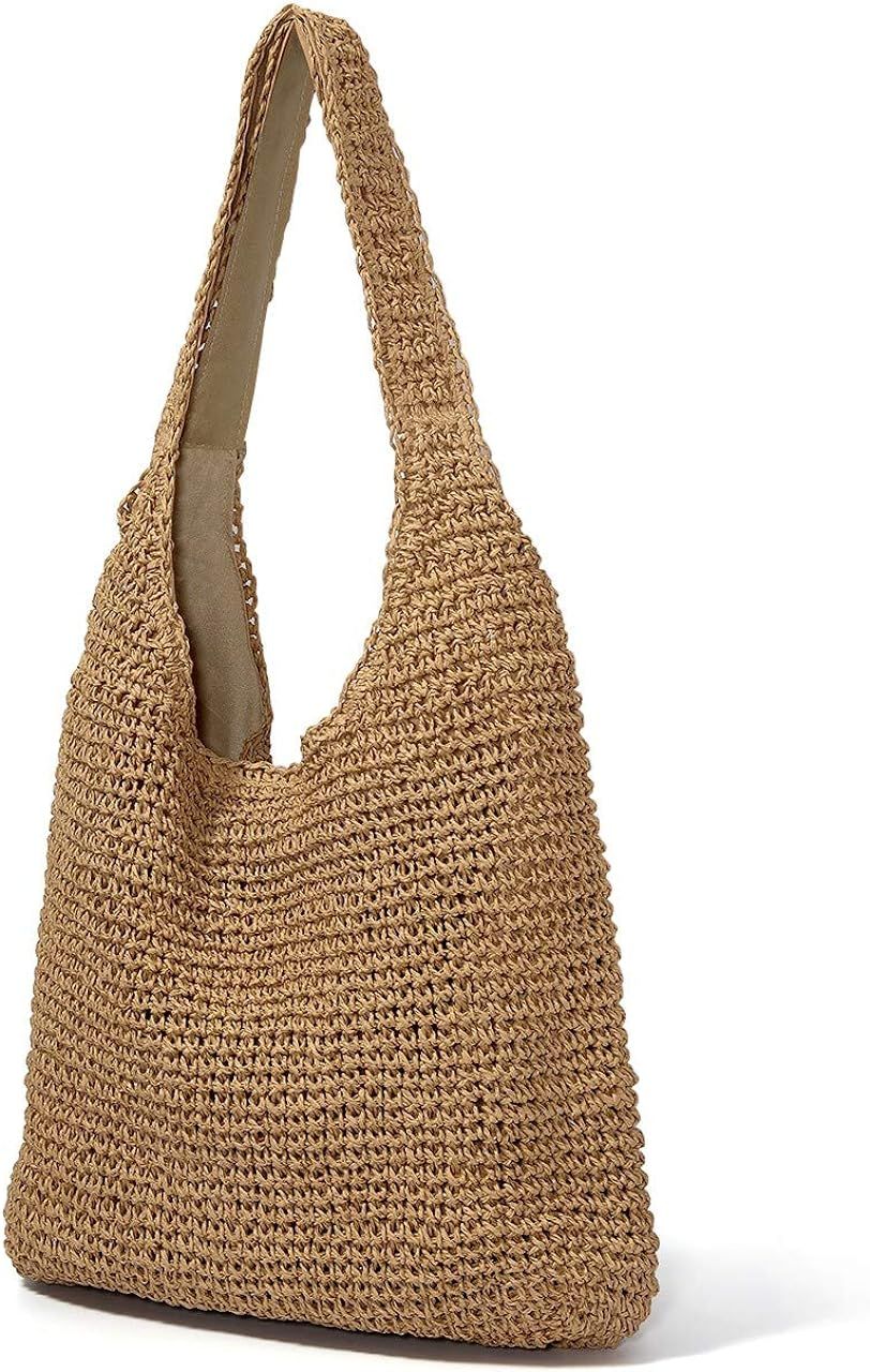 CHIC DIARY Womens Hand-woven Straw Shoulder Bag Large Summer Beach Leather Handles Handbag Tote w... | Amazon (UK)