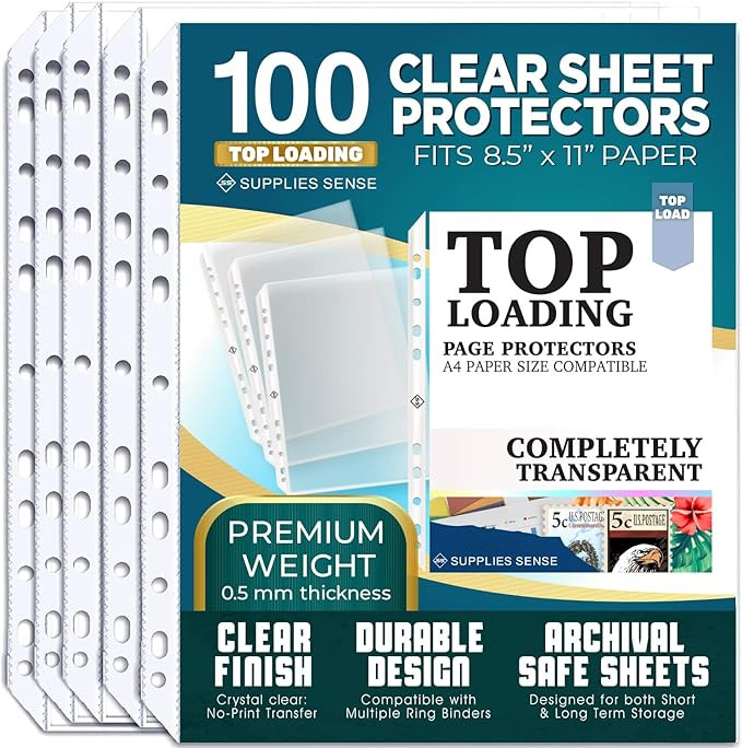 Sheet Protectors for 3 Ring Binder - 100 Premium Clear Plastic Page Protectors for 3 Ring Binder ... | Amazon (US)