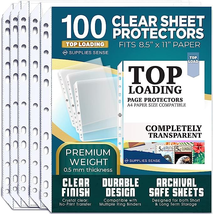 Sheet Protectors for 3 Ring Binder - 100 Premium Clear Plastic Page Protectors for 3 Ring Binder ... | Amazon (US)