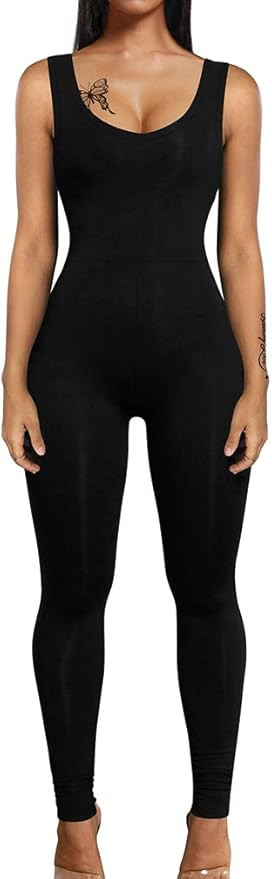 LAGSHIAN Women's Sexy V Neck Tank Sleeveless Elasitic Waist Jumpsuit Romper | Amazon (US)