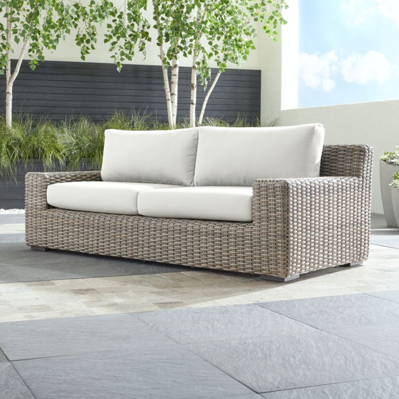 Caymen Outdoor Sofa with White Sunbrella Cushions + Reviews | Crate and Barrel | Crate & Barrel