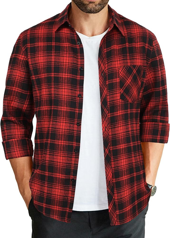 COOFANDY Men's Flannel Plaid Shirts Long Sleeve Button Down Shirts Casual Fall Shirt Jacket | Amazon (US)