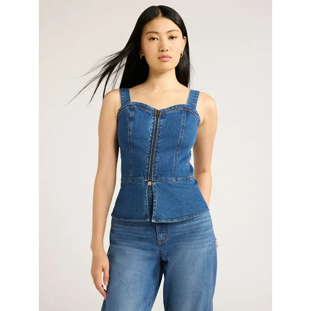 Scoop Women's Zip Up Denim Bustier, Sizes XS-XXL - Walmart.com | Walmart (US)